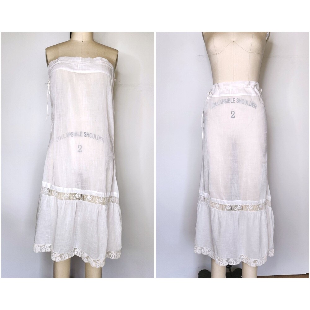 Vintage White Cotton LACE Skirt Or Dress Sheer Peasant Prairie Skirt Dress XS